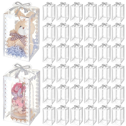 Серебро Складные прозрачные ПВХ подарочные коробки с принтом в виде сердечек, прямоугольник с бантом, серебряные, 7x7x14 см