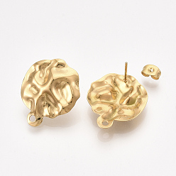 Золотой 304 Выводы серьги из нержавеющей стали шпилька, с петлей и ушными гайками / серьгами, забитый плоский круглый, золотые, 24x19.5 мм, отверстия: 1.8 мм, штифты: 0.8 мм