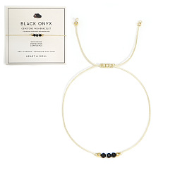 Black Onyx Браслеты из плетеных бусин из натурального черного оникса для женщин, с бусинами из бобов