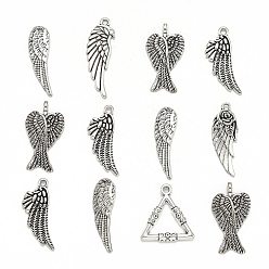 Antique Silver Tibetan Style Alloy Pendants, Wing, Antique Silver, 24~56x9~21x1~2mm, Hole: 1.5~5x2~3mm, about 30~35pcs/100g