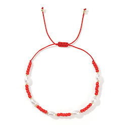 Красный Браслеты из стеклянного бисера и пластиковых бусин, имитирующих жемчуг, для женщин., с латунным, красные, 11.02 дюйм (28 см)