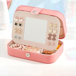 Бледно-Розовый Прямоугольные коробки для хранения ювелирных изделий из искусственной кожи с зеркалом внутри, портативный дорожный футляр с застежкой-молнией, для держателя кольца для серег, подарок для женщин, розовый жемчуг, 16x11x5 см