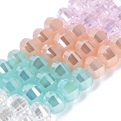 Mixed Color Electroplate Mixed Styles Glass Beads Strands, Lantern, Faceted, Mixed Color, 8~8.5x6~6.5mm, Hole: 1~1.4mm, about 52~56pcs/strand, 13.58~14.37 inch(34.5~36.5cm)
