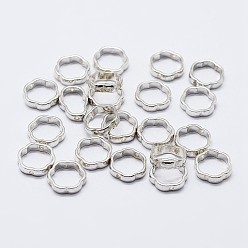 Silver 925 Sterling Silver Bead Frames, Flower, Silver, 8.5x2mm, Hole: 0.8mm, Inner Diameter: 6mm