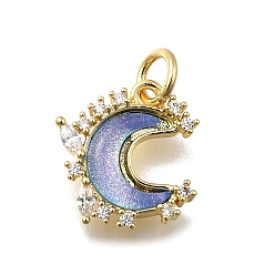 Средний Фиолетовый Латунный микропаве прозрачный кубический цирконий со стеклянными подвесками, луна, без кадмия и без свинца, долговечный, стойки покрытие, с целью перехода в кольце, средне фиолетовый, 13.5x11.5x3 мм, отверстие : 3.5 мм