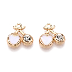 Золотой Стеклянные подвески из сплава с покрытием стойки, со стразами, черри прелести, золотые, 14x14.5x5 мм, отверстие : 1.6 мм