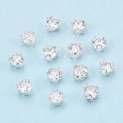 Platinum Sew on Rhinestone, with Brass Prong Settings, Long-Lasting Plated, Flat Round, Nickel Free, Platinum, 3.5x2.5mm, Hole: 0.6~0.7mm, about 1440pcs/set