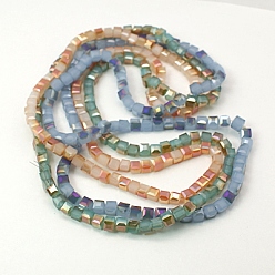 (52) Непрозрачная лаванда Стеклянные бусины с гальваническим покрытием , имитация нефрита, с половиным покрытием, граненый куб, разноцветные, 6x6x6 мм, отверстие : 1 мм, около 100 шт / нитка, 22.4 дюйм