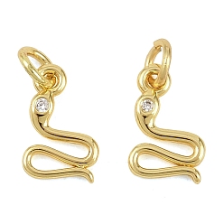 Настоящее золото 18K Латунные подвески с фианитами, змеиные чары, реальный 18 k позолоченный, 9.5x6.5x1.3 мм, отверстие : 2.5 мм