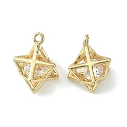 Light Gold Латунь прелести циркония кубической, 3D звезда Дэвида Шарма, Звездное очарование Меркаба, золотой свет, 15x11x11 мм, отверстие : 1.4 мм