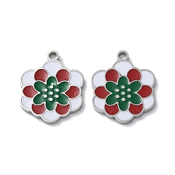 Couleur Acier Inoxydable Pendentifs en acier inoxydable, avec l'émail, charme de fleur, couleur inox, 304mm, Trou: 17x14x1.5mm