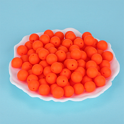 Orange Red Round Silicone Focal Beads, Chewing Beads For Teethers, DIY Nursing Necklaces Making, Orange Red, 15mm, Hole: 2mm