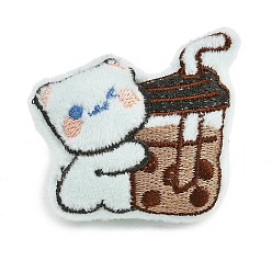 Drink Броши-булавки в форме кошки из ткани, декоративный значок для рюкзака или одежды, пузырьковый чай, 50.5x54.5 мм