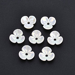 Creamy White 3-Petal ABS Plastic Imitation Pearl Bead Caps, AB Color Plated, Flower, Creamy White, 9.5x9.5x3mm, Hole: 1.5mm