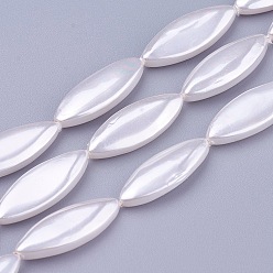 White Shell Pearl Beads Strands, Horse Eye, White, 21~22x7.5~8x3.5~4.5mm, Hole: 0.7mm, about 19pcs/strand, 15.9 inch(40.5cm)