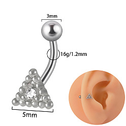 Треугольник G23 серьги-гвоздики с изогнутой штангой и прозрачным кубическим цирконием из титана, платина, треугольные, Длина стержня: 8мм, штифты : 1.2 мм