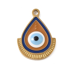 Teardrop 304 нержавеющей стальной эмали подвески, Злые чары глаз, реальный 18 k позолоченный, слеза, 17x12.5x2.5 мм, отверстие : 1.5 мм