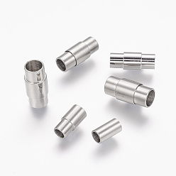 Stainless Steel Color Tarnish Resistant 304 Stainless Steel Magnetic Clasps with Glue-in Ends, Column, Stainless Steel Color, 17.5x6.5mm, Hole: 4mm