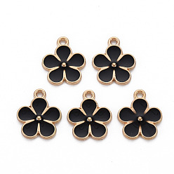 Черный Подвески из эмали и сплава, золотой свет, без кадмия, без никеля и без свинца, цветок, чёрные, 17x14x2.5 мм, отверстие : 1.6 мм