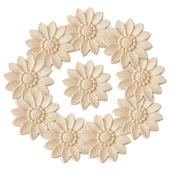PapayaWhip 10Pcs Rubber Wood Cabochons, Flower, PapayaWhip, 80x80x7mm