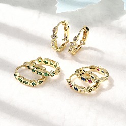 Настоящее золото 18K Латунные микро проложить серьги обруча кубического циркония, стойки покрытие, долговечный, без кадмия и без свинца, разноцветные, реальный 18 k позолоченный, 17.5x16.5x4 мм