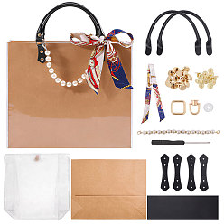 BurlyWood DIY Handbag Making Kit, including PU Leather handle, Paper Bottom, Plastic Bag, Resin Imitation Pearl Chain, BurlyWood, 275x325x3~4mm