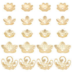 Настоящее золото 18K 300 шт. 6 стили 304 колпачки из нержавеющей стали и латуни, цветок, реальный 18 k позолоченный, 4~10x3.5~10.5x1~4 мм, отверстие : 0.8~1.4 мм, 50 шт / стиль