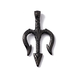 Electrophoresis Black 304 Stainless Steel Big Pendants Ion Plating(IP), Fork, Electrophoresis Black, 60x33x7.5mm, Hole: 4x7mm
