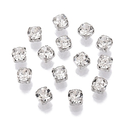 Платина Шить на горный хрусталь, стекло горный хрусталь, бусы Montee, с настройками латуни, аксессуары для одежды, плоско-круглые, платина, 3.8~4x3 мм , около 1440 шт / мешок