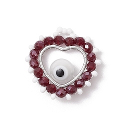 Белый Стеклянные бусы подвески, сердце с сглаза, с 304 соединительным кольцом из нержавеющей стали и стеклянными бусинами, белые, 24.5x25x8 мм, отверстие : 1.6x3.5 мм