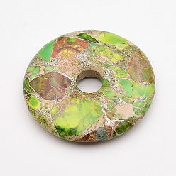 Желто-Зеленый Синтетическая серебряная линия и регалит / имперская яшма / морские отложения яшма большие кулоны, пончик / пи-диск, желто-зеленый, ширина пончика: 20 мм, 50x8 мм, отверстие : 10 мм