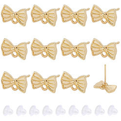 Золотой Серьги-гвоздики из сплава с бантом, с 304 штифтом из нержавеющей стали и пластиковыми ушными гайками, золотые, 7x11 мм, отверстие : 1.2 мм, штифты : 0.7 мм