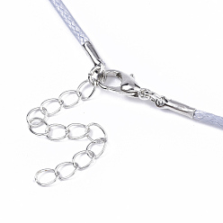 Gray Waxed Cotton Cord Necklace Making, with Alloy Lobster Claw Clasps and Iron End Chains, Platinum, Gray, 17.4 inch(44cm), 1.5mm