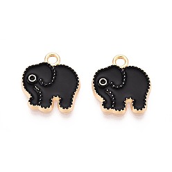 Черный Сплав эмали прелести, очарование слона, золотые, чёрные, 15x14x2 мм, отверстие : 1.8 мм