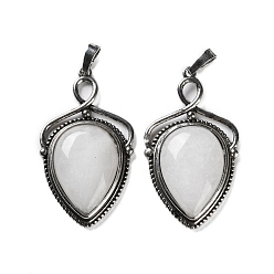 Хрусталь Природного кварца хрустальных подвесок, латунные хрустальные щиты-талисманы, античное серебро, без свинца и без кадмия, 45.5x26.5x7 мм, отверстие : 7x5 мм