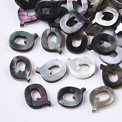 Letter Q Natural Black Lip Shell Beads, Top Drilled Beads, Letter.Q, Q: 11x8.5x2.5mm, Hole: 0.6mm