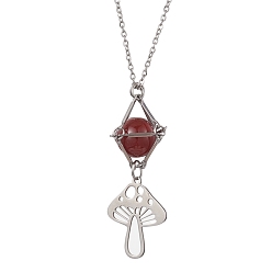 Carnelian Natural Carnelian Interchangeable Holder Pendant Necklace for Women, with Mushroom Pendants, 17.64 inch(44.8cm)