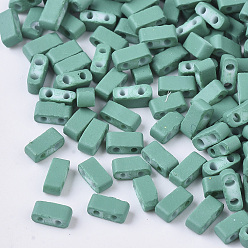 Темный Голубой 2-дырочные стекло бисер, прорезиненный стиль, прямоугольные, темные голубые, 4.5~5.5x2x2~2.5 мм, отверстие : 0.5~0.8 мм