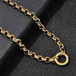 Настоящее золото 18K 304 Женские ожерелья-цепочки Rolo с подвеской из нержавеющей стали с пружинным замком, ионное покрытие (ip), реальный 18 k позолоченный, 17.68 дюйм (44.9 см)