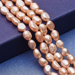 Bisque Natural Cultured Freshwater Pearl Beads Strands, Two Sides Polished, Bisque, 6~10x5~7mm, Hole: 0.5mm, about 46~47pcs/strand, 13.77~14.17 inch(35~36cm)