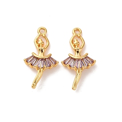 Фиолетовый Латунные микро проложить кубического циркония подвески, танцующая девушка, долговечный, без никеля , реальный 18 k позолоченный, фиолетовые, 22.5x11.5x4 мм, отверстие : 1.4 мм