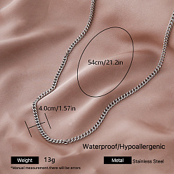 Stainless Steel Color Vintage Style 304 Stainless Steel Cuban Link Chain Necklaces for Women, Tarnish Free, Stainless Steel Color, 21.26 inch(54cm)