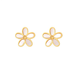 Real 18K Gold Plated 304 Stainless Steel Ear Studs, Shell Flower Stud Earrings for Women, Real 18K Gold Plated, 12mm