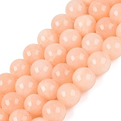 Light Salmon Natural Dyed Yellow Jade Gemstone Bead Strands, Round, Light Salmon, 8mm, Hole: 1mm, about 50pcs/strand, 15.7 inch