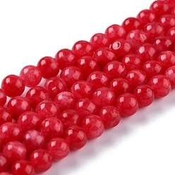 Малиновый Натуральный белый нефритовые четки, круглые, окрашенные, малиновый, 6 мм, отверстие : 1 мм, около 58~61 шт / нитка, 37.5~38.5 см