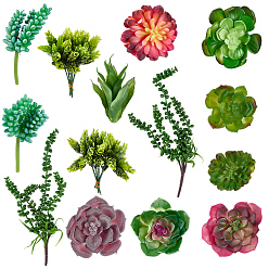 Couleur Mélangete Plante succulente artificielle en pvc, décoration de la maison, faire semblant de décorations d'accessoires, couleur mixte, 60~130x40~130mm, 14 pièces / kit