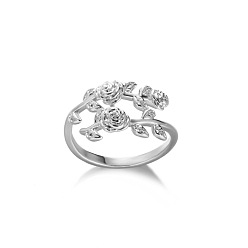 Цветок Латунные манжеты с открытыми кольцами, платина, цветок, 18 мм