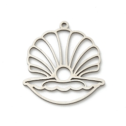 Нержавеющая Сталь Цвет 201 подвески из нержавеющей стали, формы раковины, лазерная резка, анти-тускнение, цвет нержавеющей стали, 22.5x20.5x1 мм, отверстие : 1.2 мм