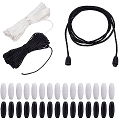 Mixed Color 2 Bundles 2 Colors Polyester Satin Rattail Cord, with 40 Sets 2 Colors Plastic Breakaway Clasps, for Rubber Silicone Teething Necklaces, Jewelry Making, Mixed Color, 2mm, about 21.87 yards(20m)/bundle, 1 bundle/color