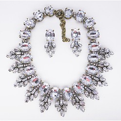 Кристалл Сплава горный хрусталь комплектов ювелирных изделий, включают серьги и ожерелья, овальные, кристалл, 430 мм